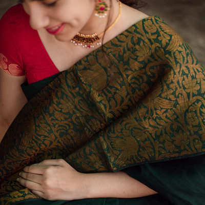 Rudr Venture Graphic Print Banarasi Jacquard Saree(Green)