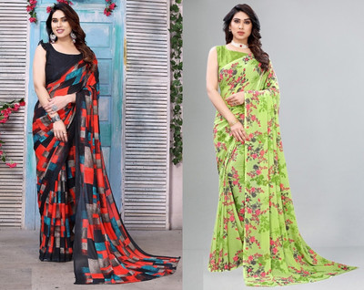 Panchvati NX Printed Bollywood Georgette Saree(Pack of 2, Multicolor)