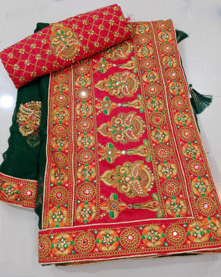 SANSKAR TEXTILE Embroidered Bollywood Georgette Saree(Green, Red)