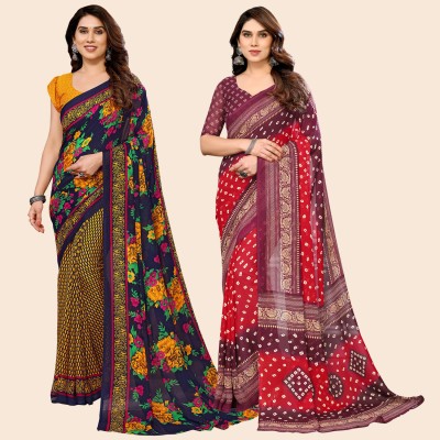 Anand Sarees Printed Daily Wear Georgette Saree(Pack of 2, Green, Maroon)