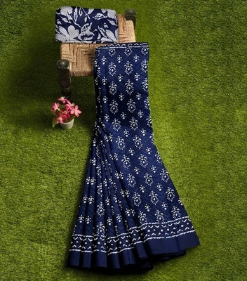 hastshilpi Printed, Color Block, Blocked Printed, Dyed, Floral Print Daily Wear Pure Cotton Saree(White)