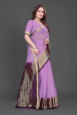 Aarunika SST Striped Bollywood Organza Saree(Purple)