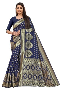 RJTAJ FAB Embellished Bollywood Art Silk, Jacquard Saree(Dark Blue)