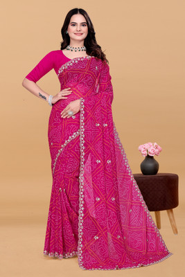 kumawat creation Embroidered Bandhani Georgette Saree(Pink)