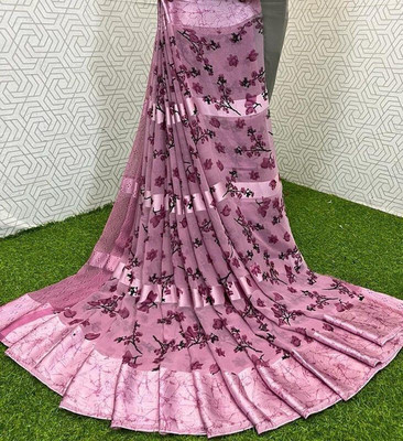 HouseOfCommon Printed Dokhona Cotton Blend Saree(Purple)