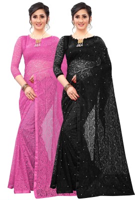 LOROFY Embellished Bollywood Net Saree(Pack of 2, Multicolor)