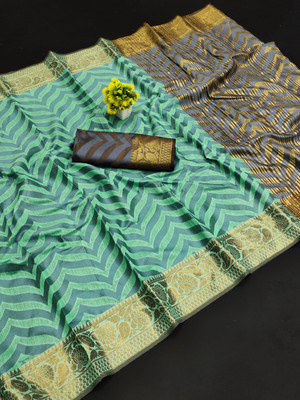 KRIYANSH Woven Banarasi Jacquard, Cotton Silk Saree(Light Blue)