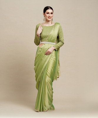 EKANTIK Solid/Plain Bollywood Georgette Saree(Green)