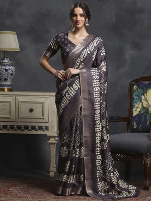 Anouk Rustic Printed Chinnalapattu Silk Blend Saree(Purple)