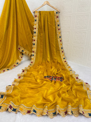 Divastri Solid/Plain Bollywood Tissue Saree(Mustard)