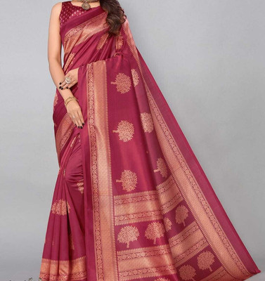Grubstaker Printed Daily Wear Cotton Blend Saree(Maroon)