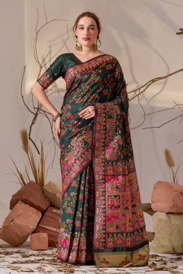 sareya veela Woven Banarasi Pure Silk Saree(Dark Green)