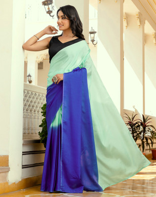 Tasrika Ombre, Solid/Plain, Embellished Bollywood Silk Blend Saree(Green, Blue)