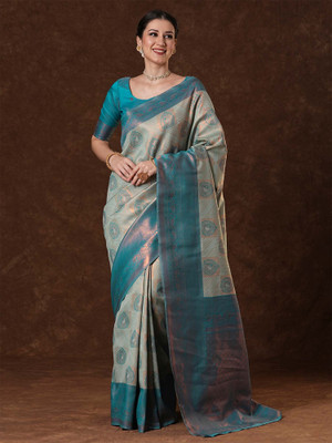 Tasrika Woven Kanjivaram Silk Blend Saree(Light Blue)