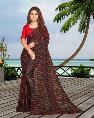 SHOBHTESH Printed Leheria Georgette Saree(Black)
