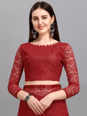 NEXA Solid/Plain Bollywood Net Saree(Maroon)
