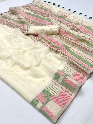 Ratnavati Woven Banarasi Silk Blend Saree(Cream)