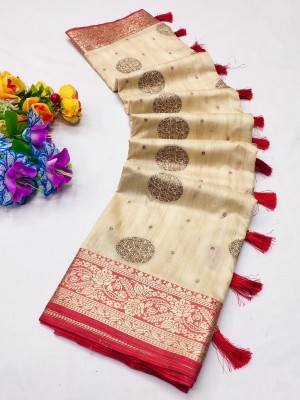 VISVASTA Self Design Banarasi Cotton Silk Saree(Cream)