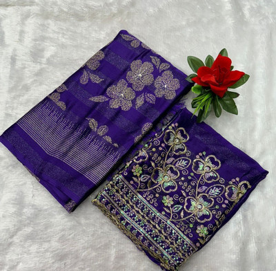 Ethina Fashion Floral Print Bollywood Brasso Saree(Purple)