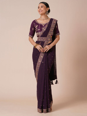 ANOUK Embellished Banarasi Georgette Saree(Purple)
