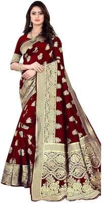 Shambhavi Creations Self Design Banarasi Silk Blend Saree(Maroon)