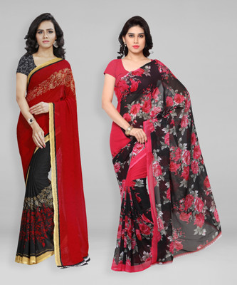 kashvi sarees Printed Bollywood Georgette Saree(Pack of 2, Red)