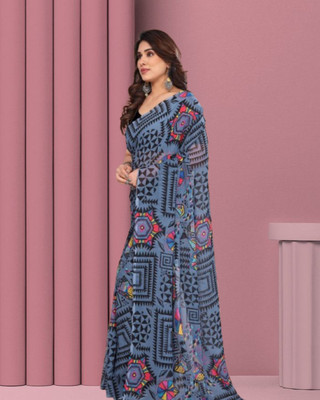 Jayu Striped Bollywood Georgette Saree(Grey)