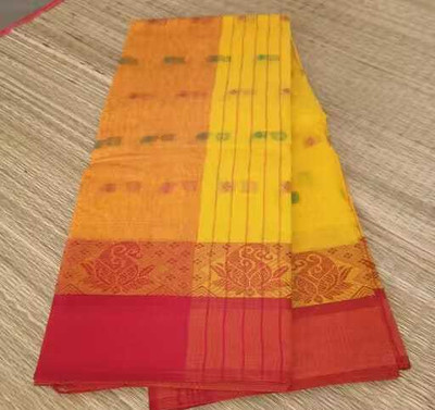 Sandhyatara Woven Tant Pure Cotton Saree(Yellow)