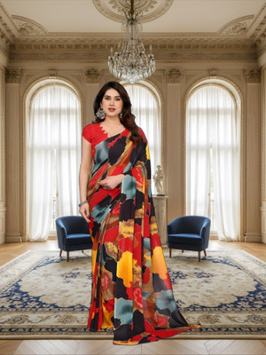 SmittenSmit Printed Bollywood Georgette Saree(Multicolor)