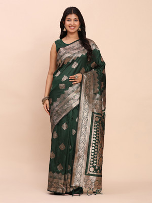 Divastri Woven Banarasi Cotton Silk Saree(Green)