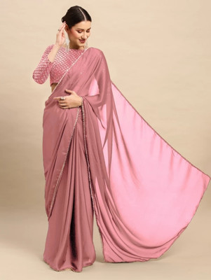 mahi creation Self Design Daily Wear Satin Saree(Pink)
