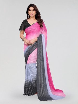 Moda Rapido Striped Bollywood Georgette Saree(Pink, Grey, Black)