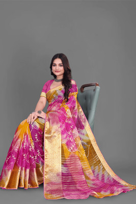 Aarunika MNT Solid/Plain Bollywood Organza Saree(Yellow)