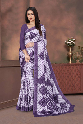 FS CREATION Printed Bandhani Chiffon Saree(Purple)