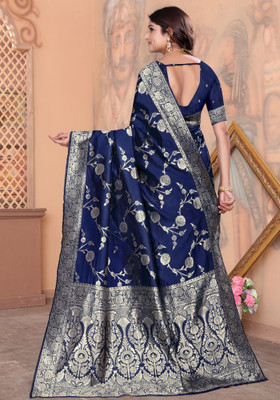 preyufashion Woven Banarasi Art Silk, Jacquard Saree(Blue)