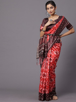 Divastri Printed Ikkat Silk Blend Saree(Maroon)