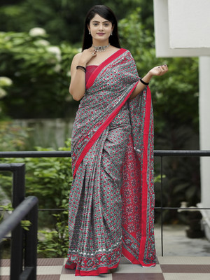 Divastri Printed Daily Wear Pure Cotton Saree(Grey)