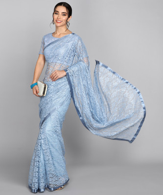 LOROFY Self Design Bollywood Net Saree(Light Blue)