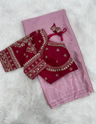 Jeel Fashion Embroidered, Embellished, Floral Print Bollywood Satin Saree(Pink)