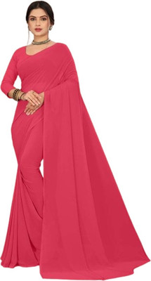 DRASHMIZE Solid/Plain Daily Wear Georgette Saree(Pink)