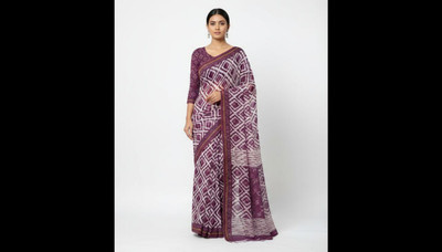 Neelima fasion Floral Print, Printed, Woven Daily Wear Cotton Blend Saree(Purple)