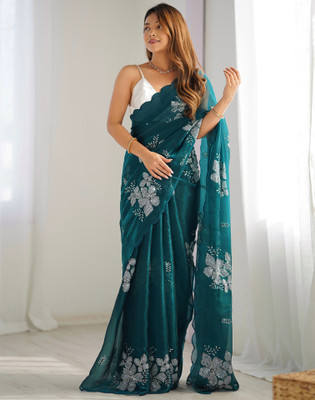Satrani Embellished, Embroidered Bollywood Chiffon Saree(Dark Green)