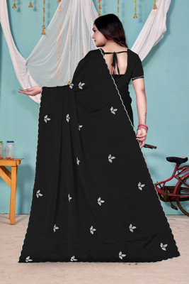 SS Sales Sarees Embellished Bollywood Silk Blend Saree(Black)