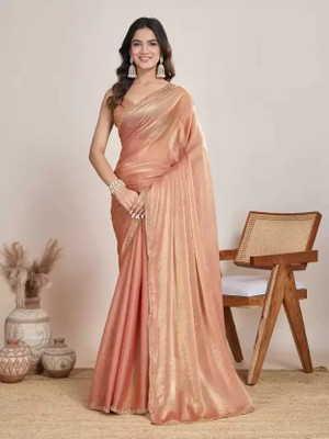 Falcann Solid/Plain Bollywood Silk Blend Saree(Orange)