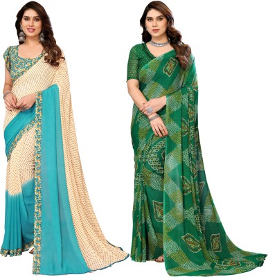 kashvi sarees Printed Daily Wear Georgette Saree(Pack of 2, Beige, Light Blue, Green)