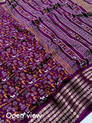 Ridham Printed Kalamkari Silk Blend Saree(Purple)