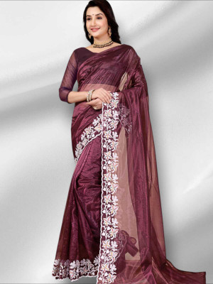 lunexa Embroidered Bollywood Pure Silk Saree(Purple)