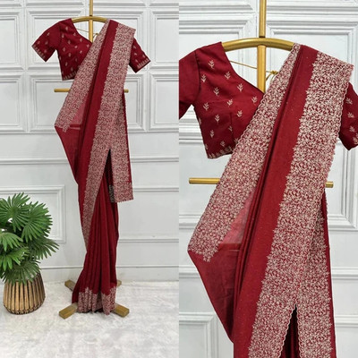 JiproStore Embroidered Bollywood Pure Silk Saree(Maroon)