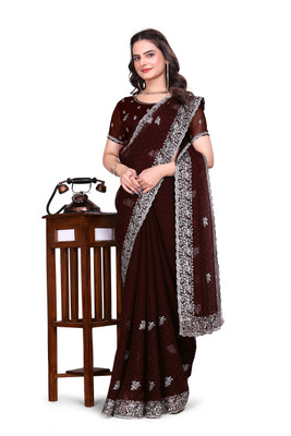 Mikhushop Embroidered Bollywood Silk Blend Saree(Maroon)