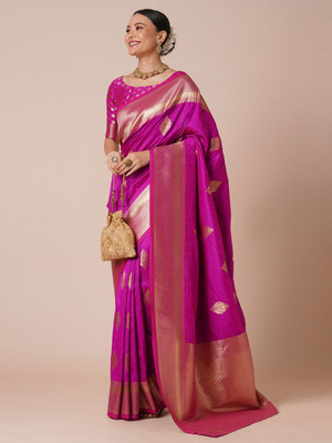 ANOUK Woven Banarasi Silk Blend Saree(Pink)